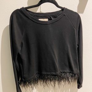 Evy’s Tree, ‘The Tifani’ Black Ostrich Feather Sweatshirt, Size Medium